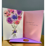 Greeting card with a bouquet illustration and pink interior message