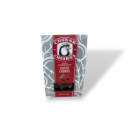 Box of dark chocolate cherries with a red and gray label