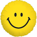 Yellow smiley face balloon on a white background
