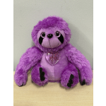 Purple plush teddy bear with a glittery heart on its chest