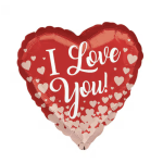 Heart-shaped red balloon with "I Love You" text and small hearts