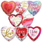 Assorted heart-shaped balloons with "I love you" text