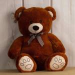 Brown teddy bear with a checkered bow tie
