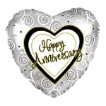 Heart-shaped silver balloon with "Happy Anniversary" text