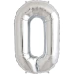 Silver foil balloon shaped like the number 0
