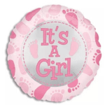 Pink balloon with footprints and the words It's A Girl