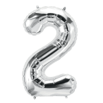 Silver foil balloon shaped like the number 2