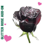 Single dark rose with glittered petals and a green stem
