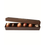 Box of assorted chocolate truffles in a brown gift box