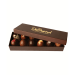 Box of assorted chocolates with the lid partially open