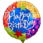 Colorful round birthday balloon with "Happy BirthDay" text