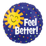Round blue balloon with a smiling sun and the words "Feel Better!"