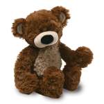 Brown teddy bear plush toy sitting on a white background