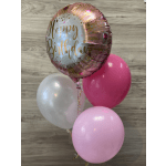 Birthday balloon bouquet with a foil "Happy Birthday" balloon and pink balloons