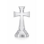 Clear glass cross-shaped decorative piece on a white background