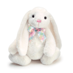 13" PLUSH WHITE BUNNY WITH PLAID BOW TIE