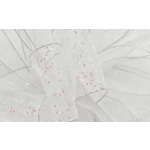 Close-up of a white sheer ribbon bow with pink glitter accents