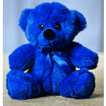 Blue plush teddy bear with a ribbon bow