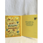 Birthday greeting card with yellow floral cover and inside message