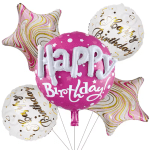 Birthday balloon bouquet with pink and white star balloons