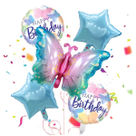 Birthday balloon bouquet with butterfly and star-shaped foil balloons
