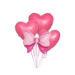 Pink heart-shaped balloons with butterfly balloons and curling ribbons