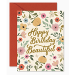 Birthday card with floral pattern and gold lettering