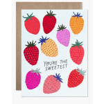 Greeting card with colorful strawberries and the words "You're the sweetest"