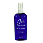 Blue sanitizer spray bottle with a white pump top