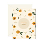 Floral greeting card with orange flowers and the words Sending Hugs