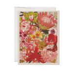 Greeting card with colorful illustrated flowers and a butterfly on the front