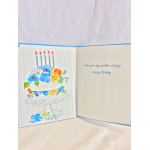 Birthday card with a colorful flower-covered cake illustration