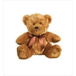 Brown teddy bear with a pink ribbon bow