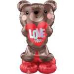 Bear-shaped balloon holding a red heart that says LOVE YOU