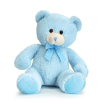 Light blue teddy bear with a ribbon bow