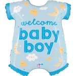 Blue baby boy foil balloon with stars, moons, and clouds
