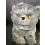 Gray plush cat with yellow eyes
