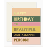 Birthday greeting card with colorful striped text