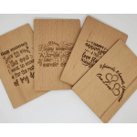Set of four rectangular wooden cards engraved with anniversary and love messages