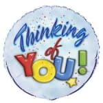 Round balloon with "Thinking of You!" text in blue, red, yellow, and green