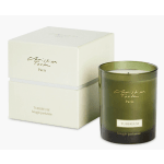 Green scented candle in a glass jar with a matching box