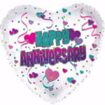 Heart-shaped balloon with "Happy Anniversary" text and confetti design