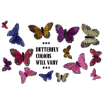 Assorted colorful butterfly decorations on a white background