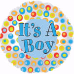 Round balloon with polka dots and the words "It's A Boy"