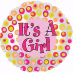 Round balloon with polka dots and the words "It's A Girl"