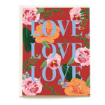 Floral card with the words LOVE LOVE on a red background