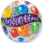 Clear balloon with colorful balloons and "Congratulations!" text