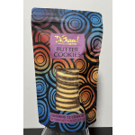 Package of butter cookies in a colorful patterned bag