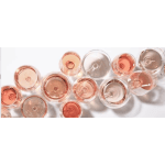 Assorted rosé wine glasses arranged in a row