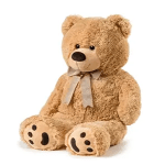 Plush teddy bear with a ribbon bow on a white background